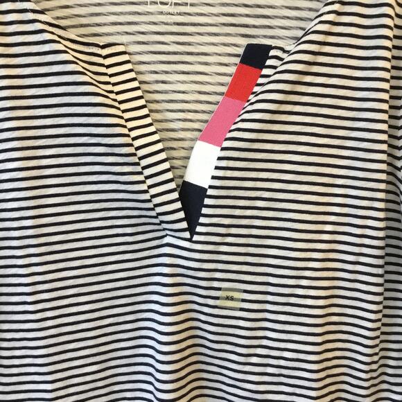 LOFT Blue Striped Floral Split Neck Tee - Picture 11 of 11